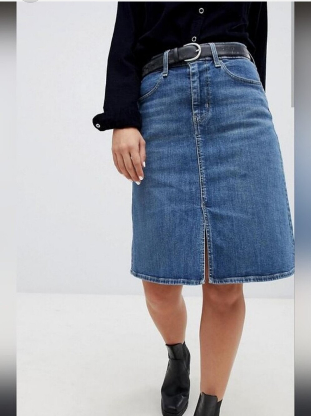 Levi's Classic Denim Skirt Midi Front Slit A Line Women's Blue
